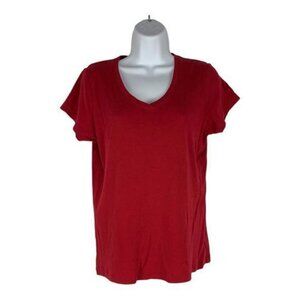 St. Johns Bay Red V-Neck Short Sleeve Cotton T-Shirt Size Small